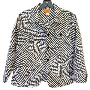 EUC‎ Ruby Road Size 14 Blazer Jacket Black White Wavy Career Zebra Long Sleeves